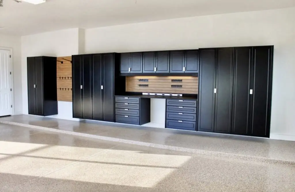 Custom powder coated cabinets in garage